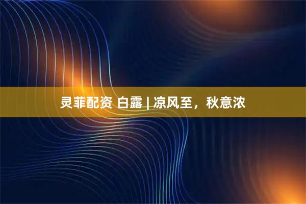灵菲配资 白露 | 凉风至，秋意浓
